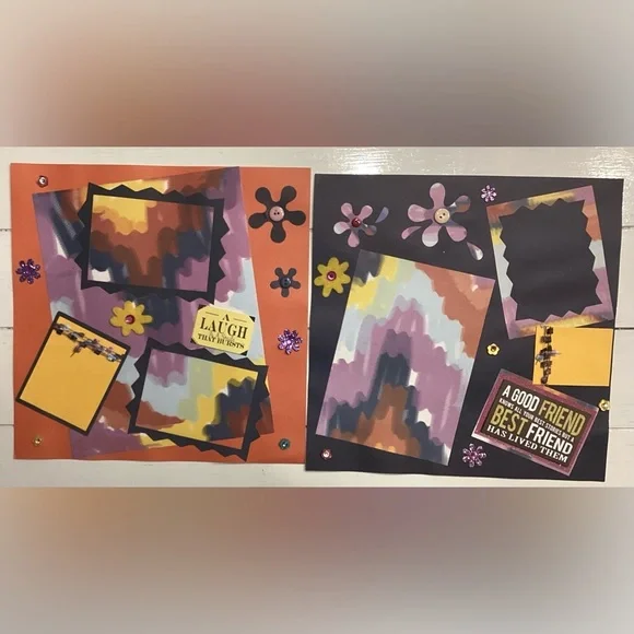 12x12 Pre-Made Friends Colorful Scrapbook Pages Set (4 pages) - Picture 5 of 7